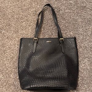 Ellen Tracy 18-inch abstract crocodile faux leather workbook tote bag in black